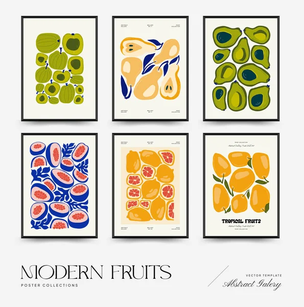 Soyut meyve posterleri şablonu. Modern trend Matisse minimal tarzı. Egzotik Sağlıklı Yemek. Duvar kağıdı, duvar dekoru, baskı, kartpostal, kapak, şablon, pankart için el çizimi tasarımı.