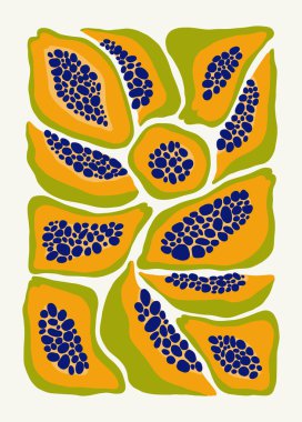 Fruits abstract elements. Food and healsy composition. Modern trendy Matisse minimal style. Fruits poster, invite. Vector arrangements for greeting card or invitation design clipart