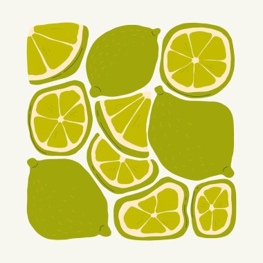 Meyveler soyut elementler. Yiyecek ve sağlıklı kompozisyon. Modern trend Matisse minimal tarzı. Meyve posteri, davet. Tebrik kartı veya davet tasarımı için vektör düzenlemeleri