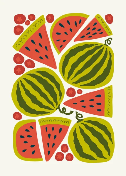 水果的抽象元素 食物和健康成份 现代流行的马蒂斯简约风格 水果海报 贺卡或邀请函设计的病媒安排 — 图库矢量图片