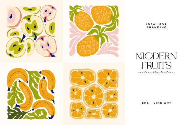 Früchte Abstrakte Elemente Essen Und Gesunde Zusammensetzung Moderner Trendiger Matisse — Stockvektor
