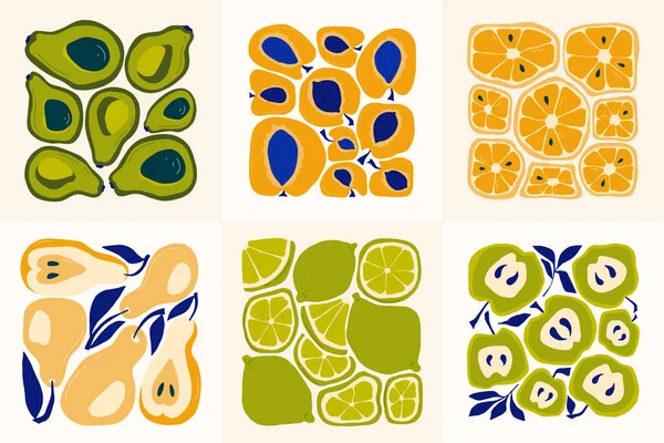 水果的抽象元素 食物和健康成份 现代流行的马蒂斯简约风格 水果海报 贺卡或邀请函设计的病媒安排 — 图库矢量图片