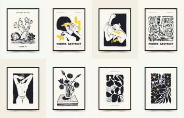 Modern Sanat Posteri. Matisse Soyut Set, Estetik Modern, Boho Dekor, Minimalist, İllüstrasyon, Vector, Poster, Kartpostal. Estetik minimalist tasarım. Vektör illüstrasyonları.