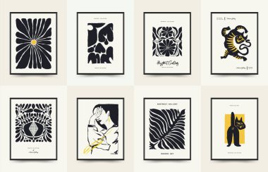 Modern Sanat Posteri. Matisse Soyut Set, Estetik Modern, Boho Dekor, Minimalist, İllüstrasyon, Vector, Poster, Kartpostal. Estetik minimalist tasarım. Vektör illüstrasyonları.
