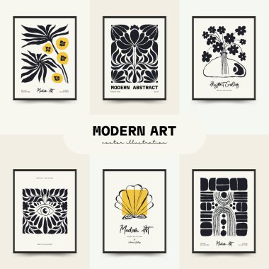 Modern Sanat Posteri. Matisse Soyut Set, Estetik Modern, Boho Dekor, Minimalist, İllüstrasyon, Vector, Poster, Kartpostal. Estetik minimalist tasarım. Vektör illüstrasyonları.