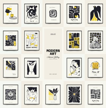 Modern Sanat Posteri. Matisse Soyut Set, Estetik Modern, Boho Dekor, Minimalist, İllüstrasyon, Vector, Poster, Kartpostal. Estetik minimalist tasarım. Vektör illüstrasyonları.