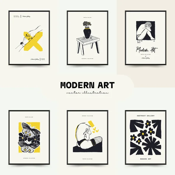 Modern Art Poster Matisse Abstract Set Aesthetic Modern Boho Decor — Stock Vector
