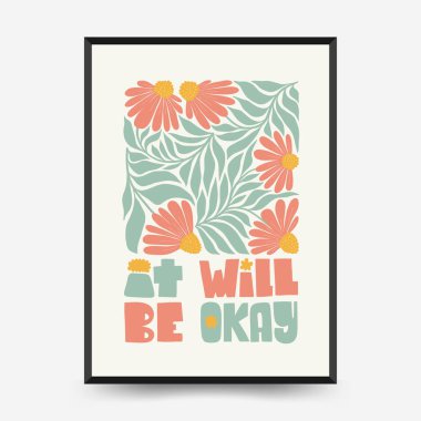 Soyut çiçek posterleri şablonu. Modern trend Matisse minimal tarzı. Pembe ve mavi renkler. Duvar kağıdı, duvar dekoru, baskı, kartpostal, kapak, şablon, pankart için el çizimi tasarımı. 