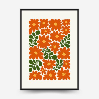 Soyut çiçek posterleri şablonu. Modern trend Matisse minimal tarzı. Pembe ve mavi renkler. Duvar kağıdı, duvar dekoru, baskı, kartpostal, kapak, şablon, pankart için el çizimi tasarımı. 