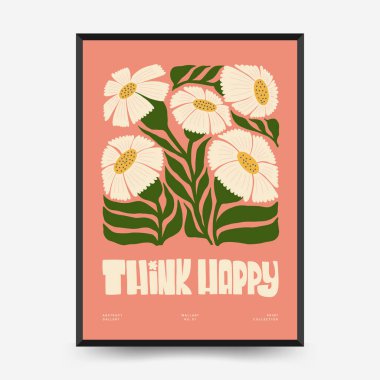 Soyut çiçek posterleri şablonu. Modern trend Matisse minimal tarzı. Pembe ve mavi renkler. Duvar kağıdı, duvar dekoru, baskı, kartpostal, kapak, şablon, pankart için el çizimi tasarımı. 