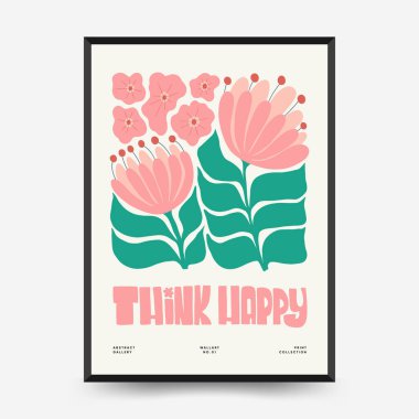 Soyut çiçek posterleri şablonu. Modern trend Matisse minimal tarzı. Pembe ve mavi renkler. Duvar kağıdı, duvar dekoru, baskı, kartpostal, kapak, şablon, pankart için el çizimi tasarımı. 