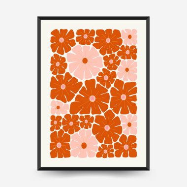 Soyut çiçek posterleri şablonu. Modern trend Matisse minimal tarzı. Pembe ve mavi renkler. Duvar kağıdı, duvar dekoru, baskı, kartpostal, kapak, şablon, pankart için el çizimi tasarımı. 