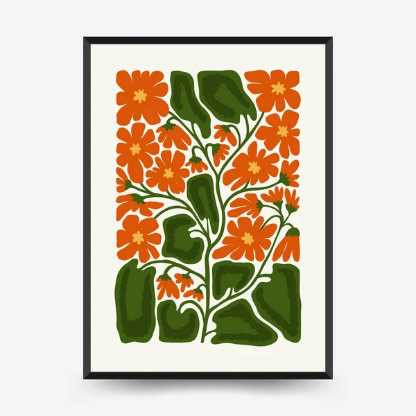 Soyut çiçek posterleri şablonu. Modern trend Matisse minimal tarzı. Pembe ve mavi renkler. Duvar kağıdı, duvar dekoru, baskı, kartpostal, kapak, şablon, pankart için el çizimi tasarımı. 