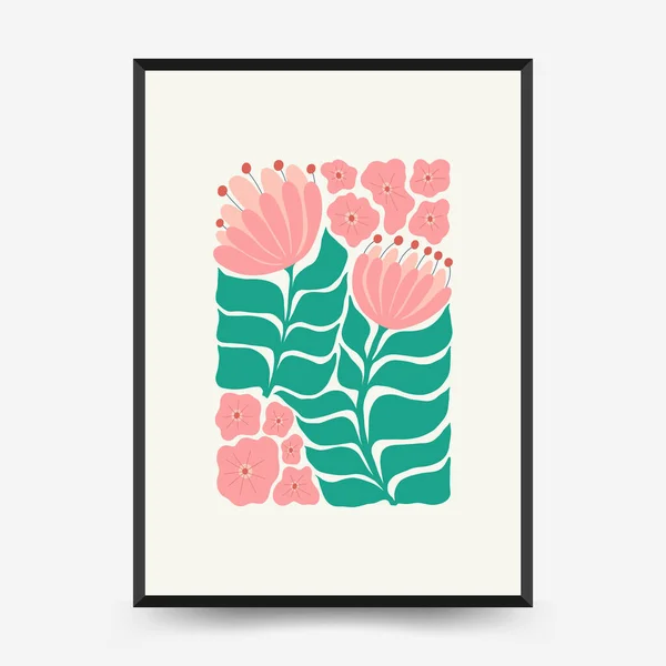 Abstrakte Florale Plakatvorlage Moderner Trendiger Matisse Minimal Stil Rosa Und — Stockvektor