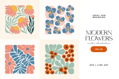 Floral abstract elements. Botanical composition. Modern trendy Matisse minimal style. Floral poster, invite. Vector arrangements for greeting card or invitation design clipart