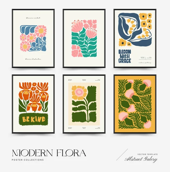 Modèle Abstrait Affiches Florales Moderne Mode Matisse Style Minimal Couleurs — Image vectorielle