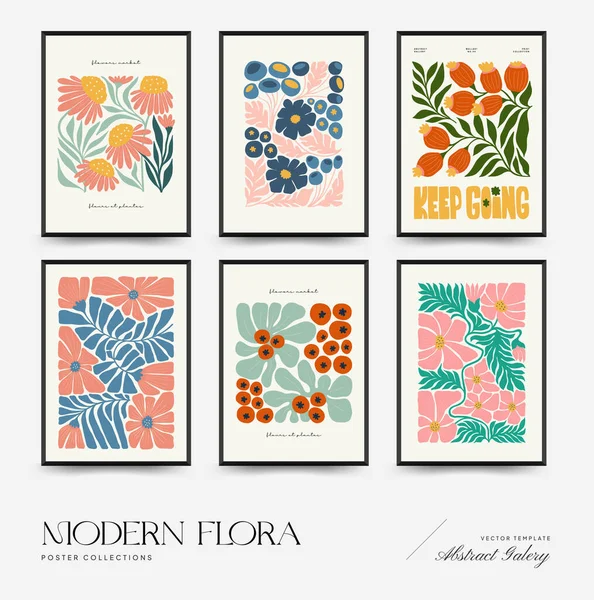 Absztrakt Virágos Poszter Sablon Modern Trendi Matisse Minimális Stílus Rózsaszín — Stock Vector