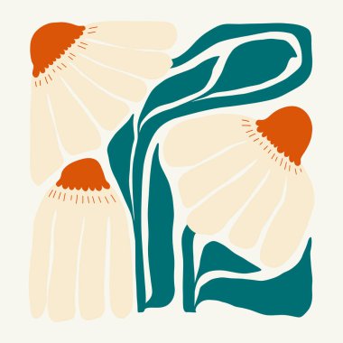 Çiçek soyut elementler. Botanik kompozisyonu. Modern trend Matisse minimal tarzı. Çiçek posteri, davet. Tebrik kartı veya davet tasarımı için vektör düzenlemeleri