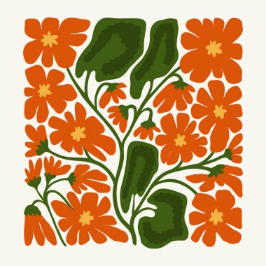 Çiçek soyut elementler. Botanik kompozisyonu. Modern trend Matisse minimal tarzı. Çiçek posteri, davet. Tebrik kartı veya davet tasarımı için vektör düzenlemeleri