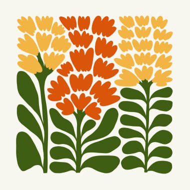 Çiçek soyut elementler. Botanik kompozisyonu. Modern trend Matisse minimal tarzı. Çiçek posteri, davet. Tebrik kartı veya davet tasarımı için vektör düzenlemeleri