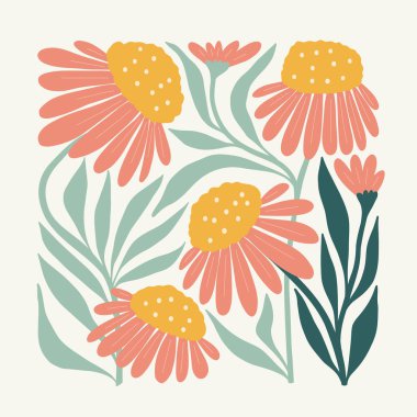 Çiçek soyut elementler. Botanik kompozisyonu. Modern trend Matisse minimal tarzı. Çiçek posteri, davet. Tebrik kartı veya davet tasarımı için vektör düzenlemeleri