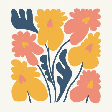 Çiçek soyut elementler. Botanik kompozisyonu. Modern trend Matisse minimal tarzı. Çiçek posteri, davet. Tebrik kartı veya davet tasarımı için vektör düzenlemeleri
