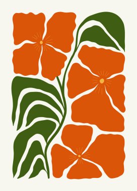 Çiçek soyut elementler. Botanik kompozisyonu. Modern trend Matisse minimal tarzı. Çiçek posteri, davet. Tebrik kartı veya davet tasarımı için vektör düzenlemeleri