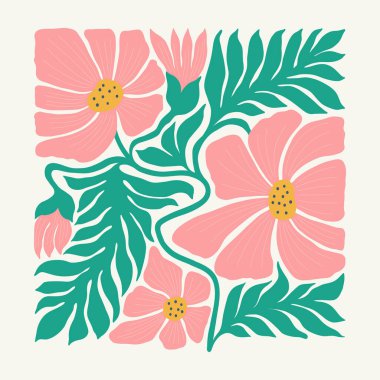 Çiçek soyut elementler. Botanik kompozisyonu. Modern trend Matisse minimal tarzı. Çiçek posteri, davet. Tebrik kartı veya davet tasarımı için vektör düzenlemeleri
