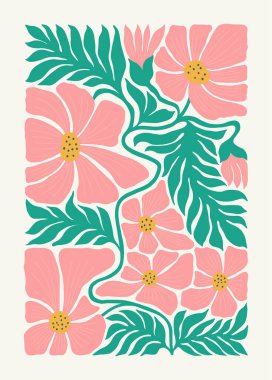 Çiçek soyut elementler. Botanik kompozisyonu. Modern trend Matisse minimal tarzı. Çiçek posteri, davet. Tebrik kartı veya davet tasarımı için vektör düzenlemeleri