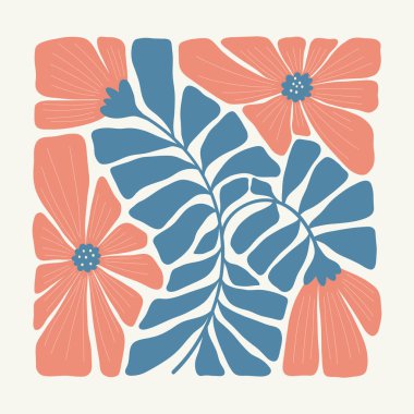 Çiçek soyut elementler. Botanik kompozisyonu. Modern trend Matisse minimal tarzı. Çiçek posteri, davet. Tebrik kartı veya davet tasarımı için vektör düzenlemeleri