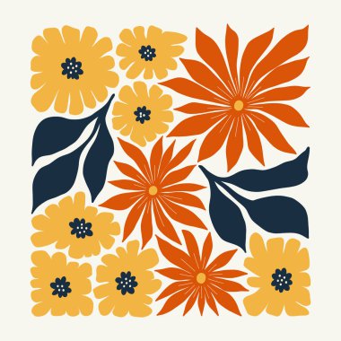 Çiçek soyut elementler. Botanik kompozisyonu. Modern trend Matisse minimal tarzı. Çiçek posteri, davet. Tebrik kartı veya davet tasarımı için vektör düzenlemeleri
