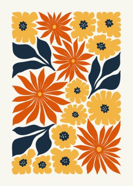 Çiçek soyut elementler. Botanik kompozisyonu. Modern trend Matisse minimal tarzı. Çiçek posteri, davet. Tebrik kartı veya davet tasarımı için vektör düzenlemeleri