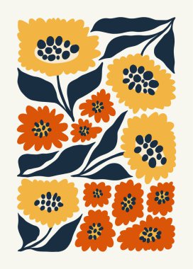 Çiçek soyut elementler. Botanik kompozisyonu. Modern trend Matisse minimal tarzı. Çiçek posteri, davet. Tebrik kartı veya davet tasarımı için vektör düzenlemeleri