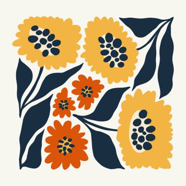 Çiçek soyut elementler. Botanik kompozisyonu. Modern trend Matisse minimal tarzı. Çiçek posteri, davet. Tebrik kartı veya davet tasarımı için vektör düzenlemeleri