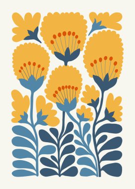 Çiçek soyut elementler. Botanik kompozisyonu. Modern trend Matisse minimal tarzı. Çiçek posteri, davet. Tebrik kartı veya davet tasarımı için vektör düzenlemeleri