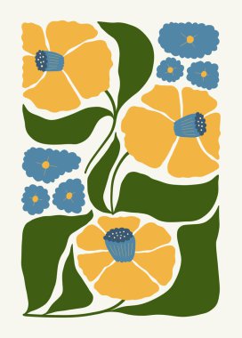 Çiçek soyut elementler. Botanik kompozisyonu. Modern trend Matisse minimal tarzı. Çiçek posteri, davet. Tebrik kartı veya davet tasarımı için vektör düzenlemeleri
