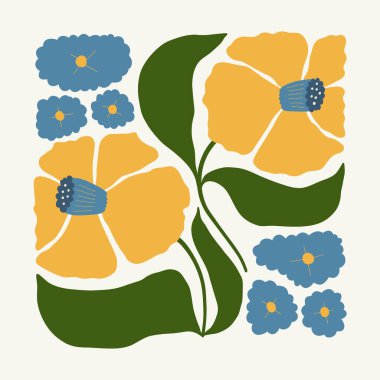 Çiçek soyut elementler. Botanik kompozisyonu. Modern trend Matisse minimal tarzı. Çiçek posteri, davet. Tebrik kartı veya davet tasarımı için vektör düzenlemeleri