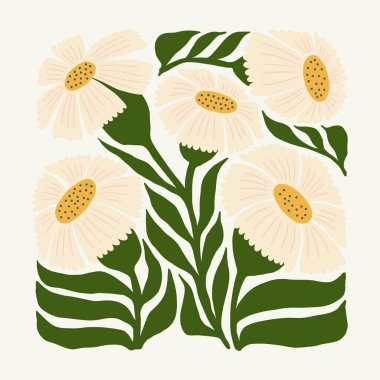 Çiçek soyut elementler. Botanik kompozisyonu. Modern trend Matisse minimal tarzı. Çiçek posteri, davet. Tebrik kartı veya davet tasarımı için vektör düzenlemeleri