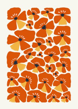 Çiçek soyut elementler. Botanik kompozisyonu. Modern trend Matisse minimal tarzı. Çiçek posteri, davet. Tebrik kartı veya davet tasarımı için vektör düzenlemeleri