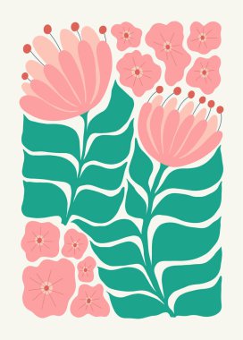 Çiçek soyut elementler. Botanik kompozisyonu. Modern trend Matisse minimal tarzı. Çiçek posteri, davet. Tebrik kartı veya davet tasarımı için vektör düzenlemeleri