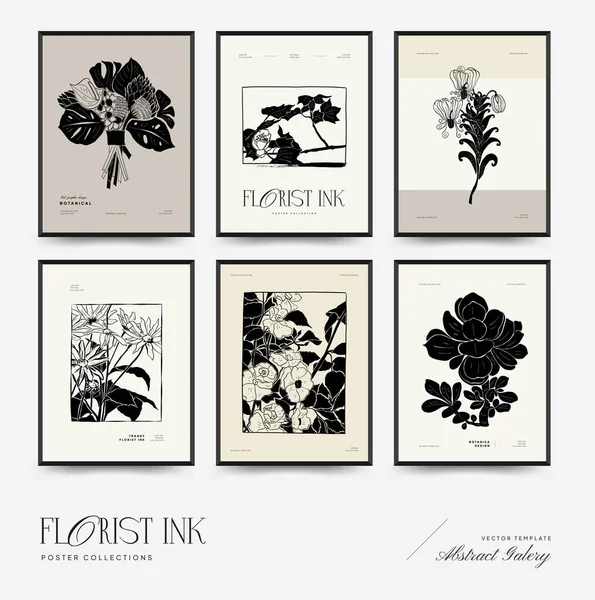 Abstract Floral Posters Template Modern Botanical Trendy Black Style Vintage — Stock vektor