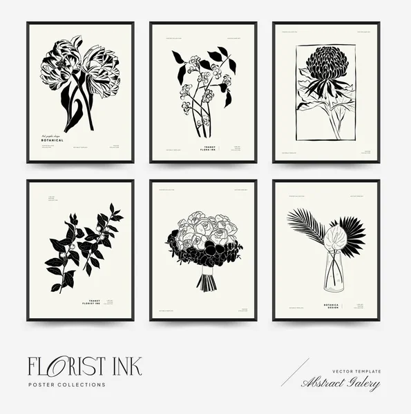 Abstract Floral Posters Template Modern Botanical Trendy Black Style Vintage — Stock vektor