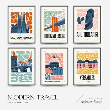 Soyut seyahat ve çiçek posteri şablonu. Modern trend Matisse minimal tarzı. Çiçek posteri, dönüm noktası. Duvar kağıdı, duvar dekoru, baskı, kartpostal, kapak, şablon, pankart için el çizimi tasarımı. 
