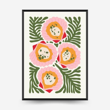 Soyut gıda posterleri şablonu. Modern trend Matisse minimal tarzı. Mutfak ve restoran dekorasyonu. Duvar kağıdı, duvar dekoru, baskı, kartpostal, kapak, şablon, pankart için el çizimi tasarımı.