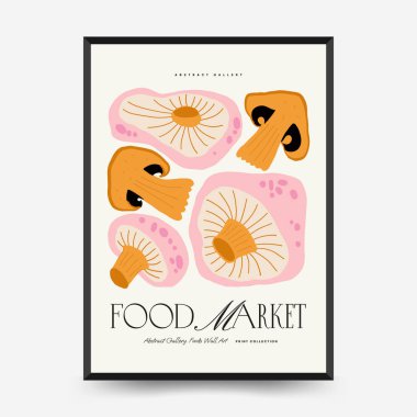 Soyut gıda posterleri şablonu. Modern trend Matisse minimal tarzı. Mutfak ve restoran dekorasyonu. Duvar kağıdı, duvar dekoru, baskı, kartpostal, kapak, şablon, pankart için el çizimi tasarımı.