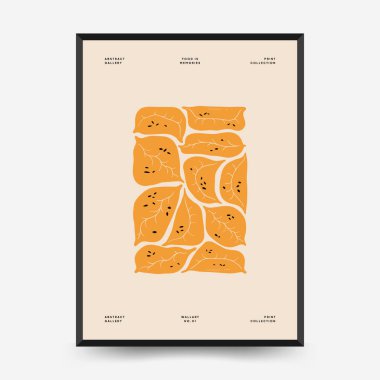 Soyut gıda posterleri şablonu. Modern trend Matisse minimal tarzı. Mutfak ve restoran dekorasyonu. Duvar kağıdı, duvar dekoru, baskı, kartpostal, kapak, şablon, pankart için el çizimi tasarımı.