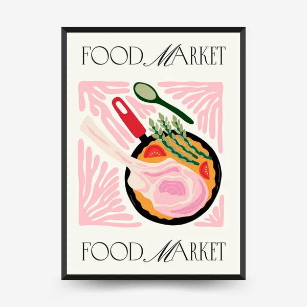 Templat Poster Makanan Abstrak Gaya Minim Matisse Trendi Modern Dapur - Stok Vektor