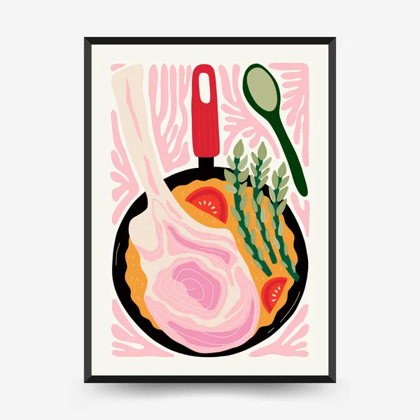 Modelo Cartazes Alimentares Abstratos Moderna Moda Matisse Estilo Mínimo Decoração — Vetor de Stock