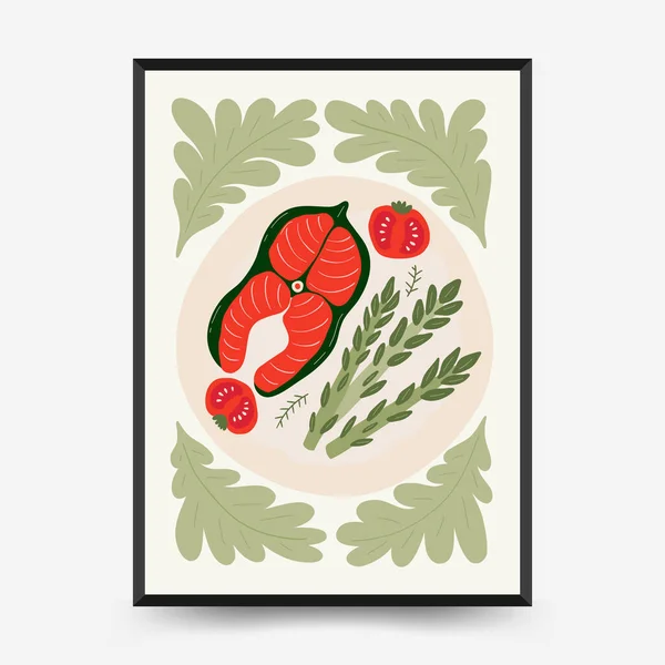 Αφηρημένο Πρότυπο Αφίσες Τροφίμων Μοντέρνο Μοντέρνο Στυλ Matisse Minimal Κουζίνα — Διανυσματικό Αρχείο