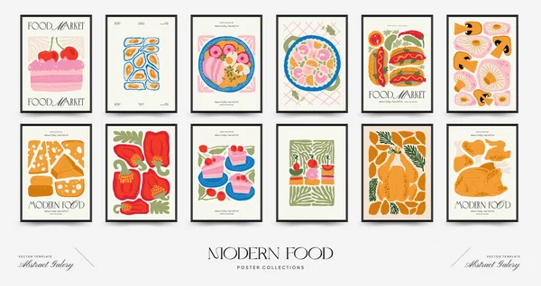 Modèle Abstrait Affiches Alimentaires Moderne Mode Matisse Style Minimal Décor — Image vectorielle